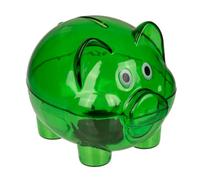 Hucha Cerdito de plástico Transparente. Huchas Originales tamaño PEQUEÑO (10 x 8 x 8 cm) Infantiles con tapón. Hucha Ligera y Resistente. (Verde)