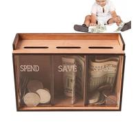 Hucha con 3 compartimentos, caja para monedas con tapa extraíble, organizador de dinero, práctica hucha para adultos y niños, vacaciones y gestión del dinero