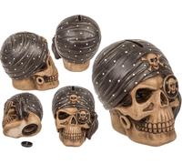 Hucha con candado Pirata de 12 x 11 cm de polirresina en Caja de cartón, Color marrón