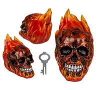 Hucha con Cerradura, diseño de Calavera con Fuego, Aprox. 16 x 16 cm, polirresina
