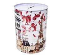 Hucha con diseño de París, elementos característicos de la ciudad y monumentos de la Torre Eiffel Notre Dame Arco de Triunfo, de metal, no se puede abrir, 16 x 13 cm