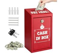 Hucha con llave: caja de dinero de metal con llave, montaje en pared, caja con cerradura, caja de donación portátil, caja de propuestas segura, ranura para casa, oficina, puerta exterior (rojo)