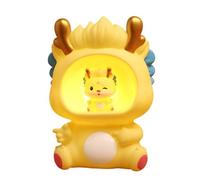 Hucha con luz nocturna con diseño de año de dragón para habitación infantil, figura decorativa de Año Nuevo chino para fomentar hábitos de ahorro, tamaño compacto 14 x 17,5 cm, en azul/amarillo/rosa