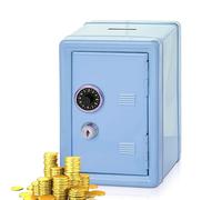 Hucha con ranura para dinero, caja de metal con 2 llaves, 18 cm de alto, 12 cm de ancho, 9,5 cm de ancho, color azul
