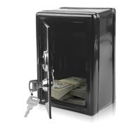 Hucha con ranura para dinero, caja de metal con 2 llaves, 18 cm de alto, 12 cm de ancho, 9,5 cm de ancho, color negro