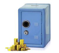 Hucha con ranura para dinero, caja de metal con 2 llaves, 18 cm de alto, 12 cm de ancho, 9,5 cm de ancho, color azul