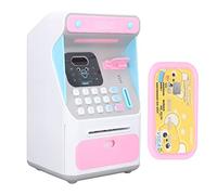 Hucha de Cajero Automático Ahorros Banco de Dinero Rosa Niños de Dibujos Animados Hucha Contraseña Reconocimiento Facial Seguro Máquina de Banco de Dinero Bancos de Monedas Seguros para Niños Niñas