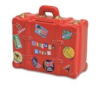 Hucha de cerámica con candado y llave, color rojo, hucha para ahorros, diseño de maleta, hucha de vacaciones, caja de vacaciones, objetivo de viaje, ahorrar para viajes