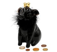 Hucha de cerámica con Forma de Cerdo - Hucha - Hucha en Negro con Pelo y Corona Dorada, tamaño Aprox. 10 x 12 x 16 cm