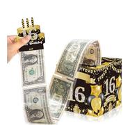 Hucha de feliz cumpleaños número 16, regalo de dinero en efectivo negro y dorado, divertido estuche de dinero para sorpresa, caja de regalo de dinero con tarjeta de feliz cumpleaños 16 extraíble para