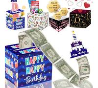 Hucha de feliz cumpleaños para dinero en efectivo, caja de regalo sorpresa con tarjeta extraíble y 30 bolsas transparentes, formas divertidas de dar dinero como regalo para padres, amantes, niños y