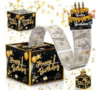Hucha de feliz cumpleaños para dinero en efectivo, caja de regalo sorpresa con tarjeta extraíble y 30 bolsas transparentes, formas divertidas de dar dinero como regalo para padres, amantes, niños y