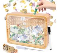 Hucha de Madera Caja de Ahorro 10000 5000 3000 2000 1000 500 Euros Uchas Dinero Adultos Huchas con Contador con Objetivo Reutilizable para Adultos y Niños - Sin Montaje (Transparente)