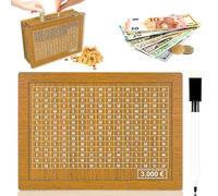 Hucha De Madera con Contador,Hucha con Contador Reutilizable,Hucha con Objetivo De Ahorro y Números para Marcar, Ayudar a Los Niños a Desarrollar El Hábito De Ahorro. (3000€)