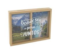 Hucha de Madera con Cristal, Doble Compartimento, Mar y Montaña, Facturas y Viajes. XL 28x22x4 cm (Mar Y Montaña)