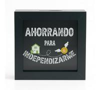 Hucha de Madera con Cristal, Mensaje 'Ahorrando para Independizarme', Verde, Apertura Trasera y Enganche para Colgar 15x15x5 cm