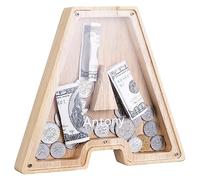 Hucha de madera con letras personalizadas A, S, alcancía decorativa para niños