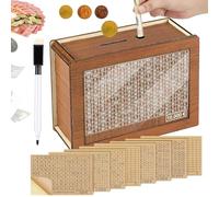 Hucha de Madera, Hucha con Contador, Reutilizable Hucha Ahorro con Tablero Acrílico y 8 Pegatinas, Caja de Ahorro de Dinero, Cajas de Ahorros Retro para Adultos y Niños (500-10.000 Euros)