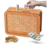 Hucha de madera, hucha de madera con contador, banco de dinero, bancos de monedas con objetivo de ahorro y números, reutilizable para niños, objetivo de ahorro (1000)