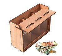 Hucha de madera - Hucha de triple ranura, organizador de dinero, caja de ahorro de madera portátil con secciones, caja de dinero segura para presupuesto familiar, herramienta de aprendizaje para niños