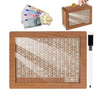 Hucha de Madera Huchas con Tablero Acrílico Hucha con Contador Reutilizable Hucha Ahorro Hucha con Objetivo Caja de Ahorros de Madera para Ayudar a Los Niños a Desarrollar el Hábito de Ahorr (10000€)