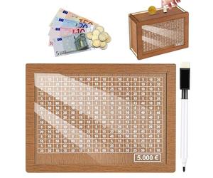 Hucha de Madera Huchas con Tablero Acrílico Hucha con Contador Reutilizable Hucha Ahorro Hucha con Objetivo Caja de Ahorros de Madera para Ayudar a Los Niños a Desarrollar el Hábito de Ahorr (5000€)