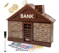 Hucha de Madera, números, Hucha con Contador hasta 2000 €, Caja de Dinero para Adultos y niños, con Marcador de Objetivo, Caja de Dinero, Ideal para Vacaciones, Bodas y