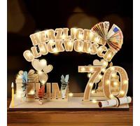 Hucha de madera para el 70 cumpleaños con luces LED, regalo para hombres y mujeres, decoración para el 70 cumpleaños.