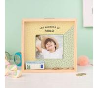 Hucha de madera personalizada con Fotos y Nombre | 21 x 21 cm | Con Metacrilato Transparente | Idea de Regalo Original