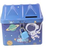 Hucha de Metal Forma de Casita con Candado, Hucha Lata Divertida Gran Tamaño para Niños y Niñas (Space Azul)