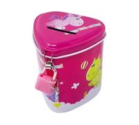 Hucha de Metal Forma de Corazón con Animales y Candado, Hucha Lata Divertida Gran Tamaño para Niños y Niñas (Rosa, Pequeño 8x10x8)