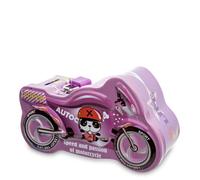 Hucha de Metal Forma de Moto con Candado, Hucha Lata Divertida Gran Tamaño para Niños y Niñas (Morado)