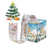 Hucha de Navidad para dinero en efectivo, caja de regalo extraíble con bolsas transparentes, caja de regalo de Feliz Navidad con tarjeta extraíble y soporte para efectivo o amigos familiares (azul