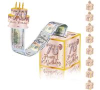 Hucha de oro rosa con texto "Happy 70th Birthday", caja de regalo para mujer de 70 años