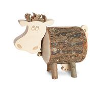 Hucha de vaca Lotte de madera con corteza - Hucha de madera - Creativa idea de regalo de dinero