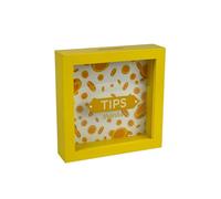Hucha Decorativa con Marco Amarillo, 16 x 16 cm, diseño con Monedas y Texto Tips