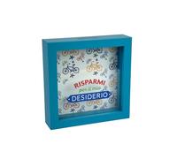 Hucha Decorativa de Madera, Tema Bicicletas, Diseño Ahorros para mi Deseo, 16x16 cm, Azul
