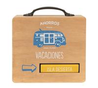 Hucha Decorativa, Maleta de Viaje de Madera, Vuelta al Mundo, Vacaciones, Rueda para indicar el Viaje Deseado, Autralia, Isla desiesta, Exotic Holidays 15x15x7cm (Maleta Vacaciones)