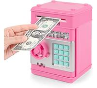 Hucha Electronica, Czemo Contraseña Mini Money Bank para Cash Coin ATM, Regalos para Niños de 3-12 Años, Smart Locks Voice Prompt Caja de Monedas, Juguete Divertido Regalo, Rosado