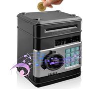 Hucha electrónica para niños a Partir de 3 años, código electrónico de contraseña Caja Fuerte ATM con Modo música, Hucha electrónica Digital para niños con Desplazamiento automático (Negro)