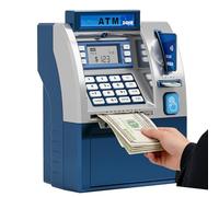 Hucha Electrónica para Niños ATM, Caja Fuerte Inteligente para Tarjetas Bancarias, Hucha para Niños, Juguete De Regalo con Almacenamiento Automático De Billetes De Banco (Azul)