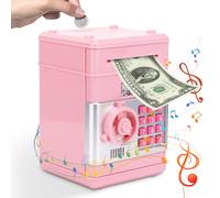 Hucha Electrónica para Niños, Caja Fuerte Niños, Caja Fuerte Infantil con código, Hucha con Música y Modo Silencioso, Hucha Digital ATM, Hucha Electronica niña, Rosa Pálido