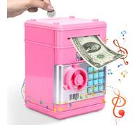 Hucha Electrónica para Niños, Caja Fuerte Niños, Caja Fuerte Infantil con código, Hucha con Música y Modo Silencioso, Hucha Digital ATM, Hucha Electronica niña, Rosa