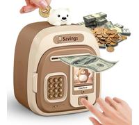 Hucha electrónica para niños y niñas, Caja Fuerte para niños, Banco de Piggy con Huella Digital, Caja Fuerte electrónica con música, ATM electrónica, Banco de Dinero (Marrón Claro)