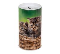 Hucha Lata Infantil Cachorros Perros y Gatos. Huchas Originales de Lata con Tapa. Hucha Lata Barata para niños Que se Puede Utilizar también como Bote para lápices. (Gatitos)