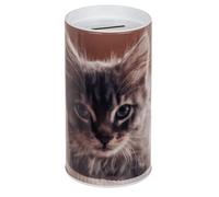 Hucha Lata Infantil Cachorros Perros y Gatos. Huchas Originales de Lata con Tapa. Hucha Lata Barata para niños Que se Puede Utilizar también como Bote para lápices. (Gatito Gris)