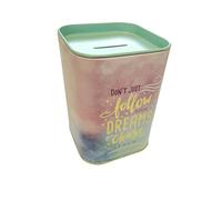 Hucha Lata Infantil en Vivos Colores. Tapa Original. Hucha Barata para Lápices. (Don´t Just Follow Your Dreams Chase Them)