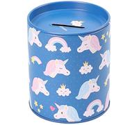 Hucha Lata Infantil Unicornio. Huchas Originales de Lata con Tapa diseño Animalitos. Hucha Lata Barata para niños Que se Puede Utilizar también como Bote para lápices. (Unicornios Azul)