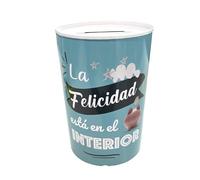 Hucha Lata Mensaje, Frases Positivas Niños y Adultos, Amor, Sueños, Dieta, Viaje, Trabajo. Huchas Originales de Lata, Regalo. (13x9, La Felicidad)