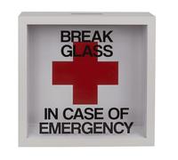 Hucha Madera Viajar Fondo de Emergencia. Hucha Monedas Break Glass In Case of Emergency (20x20x5cm).
